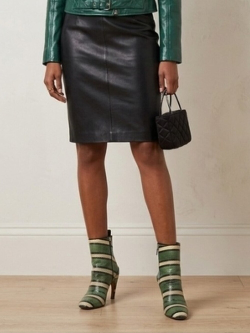 Givenchy Green and Cream Striped Snakeprint Ankle Boots